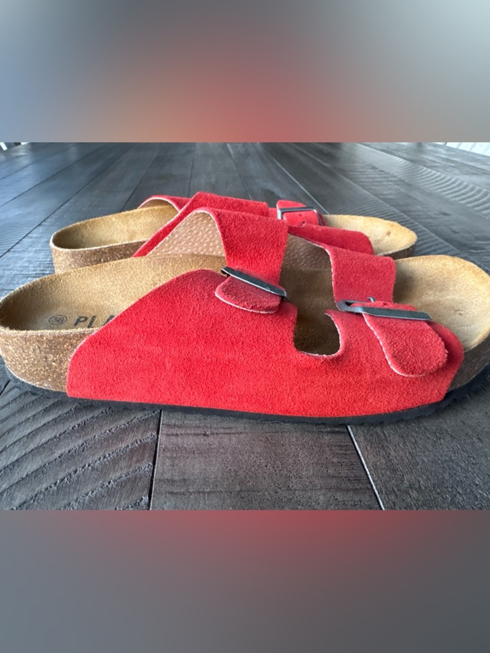 Plakton - Made in Spain Adjustable Cork Slide Suede Sandals Women's Size 38 (7) - Picture 4 of 16